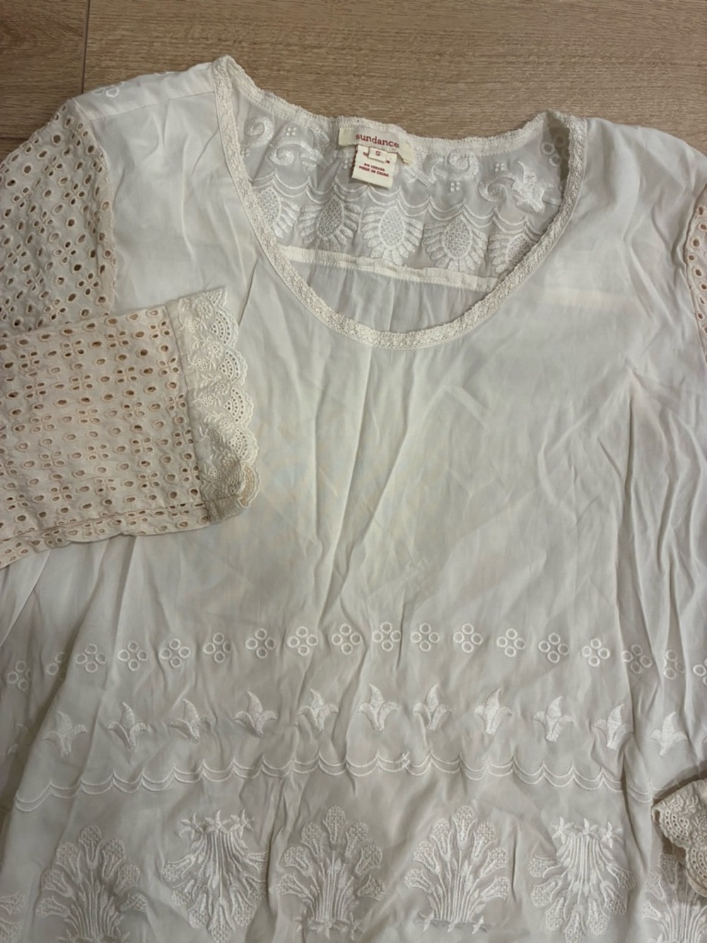 Sundance Women’s White Cream Eyelet Embroidered Top Rayon Size S